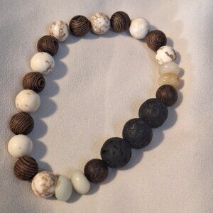 Artisan Howlite, Amazonite, Wood, and Lava Stone Diffuser Bracelet